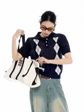 菱形デザインの軽量半袖ニットPOLOシャツ【フィット・夏用】