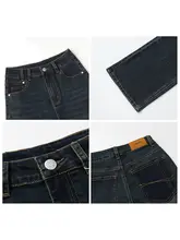 CHICVEN ハイウエスト ストレートレッグデニムパンツ【クリンクル デザイン・フリース裏地・レディース】