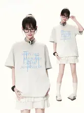 可愛いリボン＆アルファベットプリントのコットン半袖Tシャツ【夏用・ゆったりシルエット】