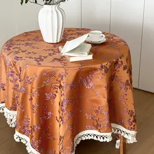 フランス風ヴィンテージ刺繍テーブルクロス【高級感・花柄・ダイニング・ラウンドテーブル用】（セットアップ対応）