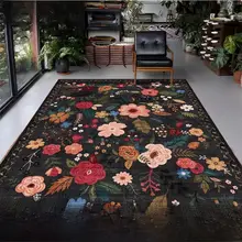 フラワープリントのヴィンテージ風ラグ【リビング・寝室用・高級感あるデザイン】（セットアップ対応）