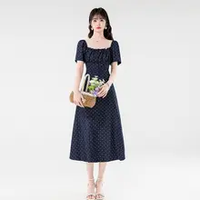 レース付きフレンチスタイルのリボンデザインドレス【夏用・薄手・ドレープ感】