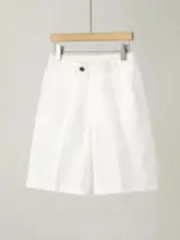 ハーフパンツ メンズ リヨセル混紡 ウエストギャザー ストレート 膝下丈 カジュアル 夏 通気性 立体裁断 「LUUD」