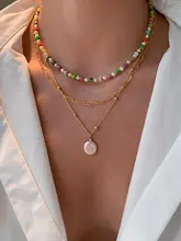 淡水パール・カラフルドーパミンビーズネックレス【海辺のリゾート・重ね付け可能】（セットアップ対応）