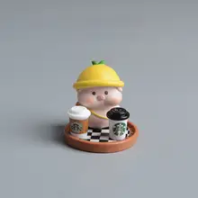 可愛いコーヒー小豚の置物【デスクトップ装飾・癒し系ミニチュア・車載用】