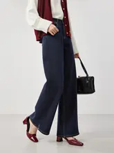 米家の高品質 デニムパンツ【ストレート・ダークブルー・快適・フロントスリット付き】