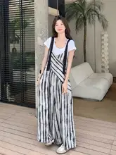 カジュアルTシャツ付きストライプサロペットパンツ【夏用・ロング丈・フィット】（セットアップ対応）