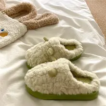 毛茸茸の厚底居家用スリッパ【冬用・女性用・かわいい耳付きデザイン】