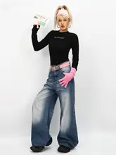 春季アメリカンスタイルのハンドメイドプリーツデニムパンツ【ウォッシュ加工・ワイドレッグ】