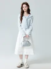 ブルーストライプ長袖Tシャツ【ゆったりシルエット・デザイン感・薄手・カーディガン風】