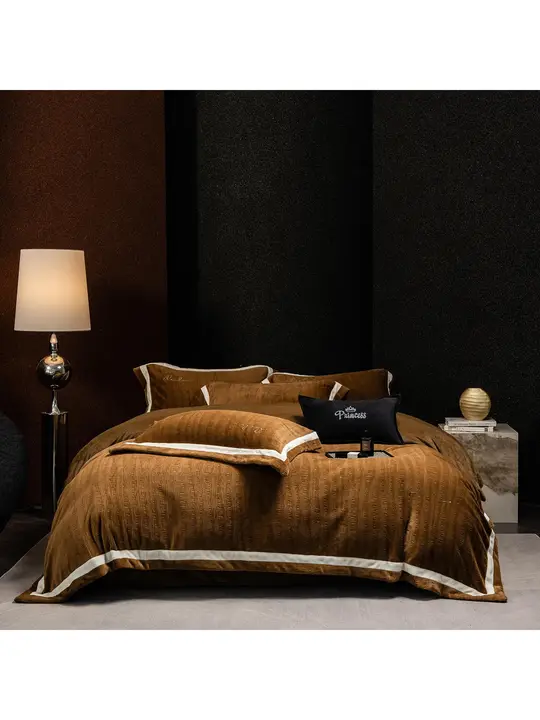 全消光彫刻デザインの牛乳フリース厚手布団カバー【欧風・冬季用・保温】（セットアップ対応）