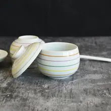 ミニ蒸し卵用陶器カップ【ストライプデザイン・蓋付き・スプーン付き・子供用】