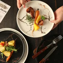 高級感あるデザインの陶磁器プレート【洋食用・平底・ステーキ・パスタにも最適】