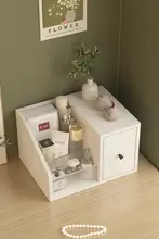 鏡付き多段コスメ収納ボックス【化粧品・スキンケア・メイクアップ台・引き出しキャビネット】