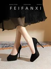 パンプス レディース スエード調 ポインテッドトゥ スティレットヒール プラットフォーム ブラック 疲れにくい きれいめ 上品