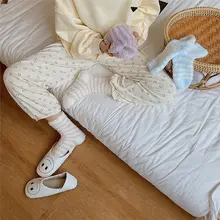 珊瑚绒製 厚手 中筒ソックス【冬用・ストライプ・保温・あたたかい】