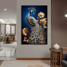 新中式デザインの孔雀壁画【入るときの玄関・リビング背景・廊下・階段用】