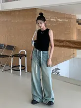 SIXI ショートヘムドローストリングストレートデニムパンツ【女性用・フィット・クロップドレッグ】
