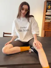 涼感アイスシルエットのゆったりラウンドネックTシャツ【春夏用・ブランドロゴデザイン】