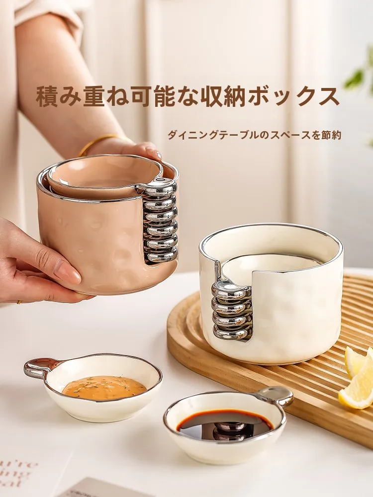 高級感ある調味料小皿：韓式小清新風の釉下彩瓷製ディップソース用セット