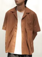 イエロー 軽量 しわになりにくい キューバ襟シャツ メンズ/普段着 用 レーヨン ライセル モダール ダブルプリーツ