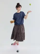 デニムフリルデザインのルーズフィットシャツ【女性用・夏向け・ラウンドネック】