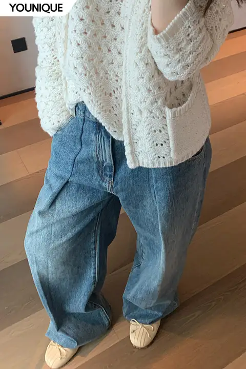 ホワイトウォッシュデザインのデニムパンツ【春夏用・フリップヘム・女性用】