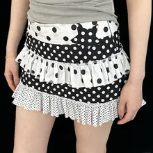 ドット柄 夏用 薄手 スカート【パンツ付き・プリーツデザイン】（セットアップ対応）