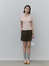 Tシャツ レディース リヨセル Vネック パイピング タイトフィット 着回し カジュアル 若見え 夏 「VOOE」
