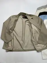 リネン素材のアメリカンクラシック風ビンテージ大きいサイズのラフなジップアップジャケット【春秋用・薄手・翻領デザイン】