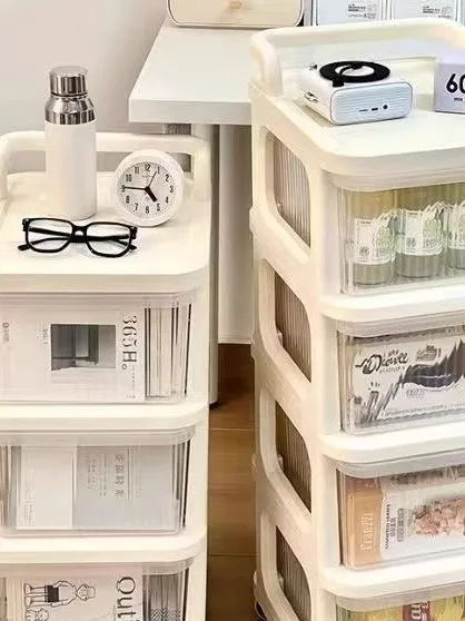 移動可能な多段式収納キャビネット：リビング・寝室用の引き出し付き収納解決策