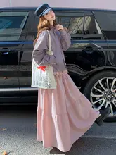 女優らしい印象のリバーシブルジャケット【春秋用・ピンク】と長裙【美しいデザイン・個性的】（セットアップ対応）
