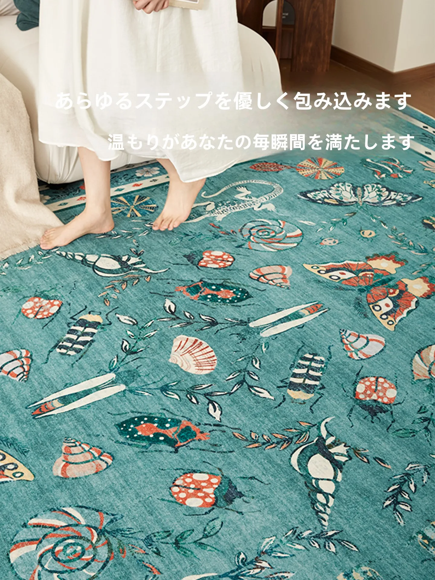 レトロデザインの防水防滑ラグ：摩洛哥印象風のグリーンモデルが提供する実用性と耐久性