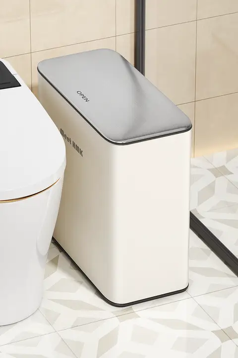 ステンレス製のスリムデザインごみ箱【蓋付き・自宅用・高級感・リビング・寝室・トイレ用】