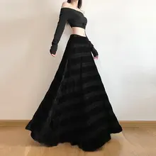 ブラックベルベットのハイウエストタイトスカート【冬用・ウエストゴム・Aライン・シンプルデザイン】
