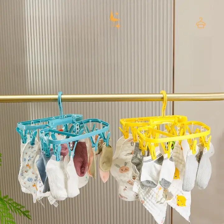 旅行用 折りたたみ多クリップハンガー【下着・靴下・洋服用・風対策】