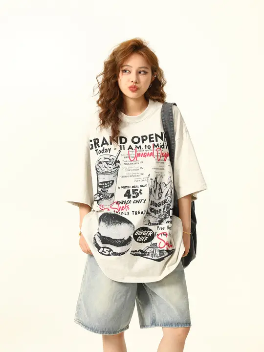 ユニセックス オーバーサイズ趣味プリントTシャツ【アメリカンヴィンテージ風・ショートスリーブ】（セットアップ対応）
