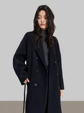 優雅なデザインのダブルフェイスウールカシミヤロングコート【ゆったりフィット・ダブルブレスト・翻 collars】