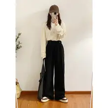 秋冬用 ヴィンテージ風 コーデュロイ ワイドレッグカジュアルパンツ【無地・垂れ感】（セットアップ対応）