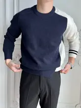 メンズ カラーブロック クルーネック ニットセーター【秋冬用・カジュアル・レトロスタイル】