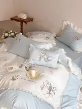 可愛い刺繍デザインの全棉長絨コットン寝具【デュットカバー・シーツ・ピローケース・うさぎ・スズラン】（セットアップ対応）