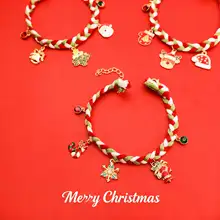クリスマスカートゥーンデザインのペット用カラー【赤と緑・水晶装飾・無音編みひも】