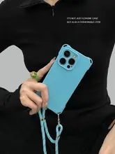スマホケース ストラップ付き 斜め掛け ネックストラップ 長さ調節可能 四隅ストラップホール 耐衝撃 全方位保護 レディース 上品 アクアブルー iPhone対応