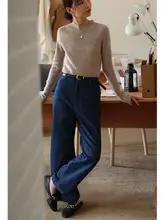 カジュアルストレートデニムパンツ【レディース・深藍・通勤用】