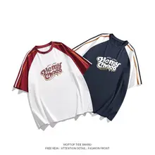 夏季カジュアルアメリカンビンテージ風ロゴプリントTシャツ【男女兼用・ ラグランスリーブ・半袖】（セットアップ対応）