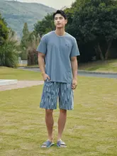 夏用コットン半袖シャツとショートパンツのルームウェア【通気性・ゆったり・外出可能】（セットアップ対応）