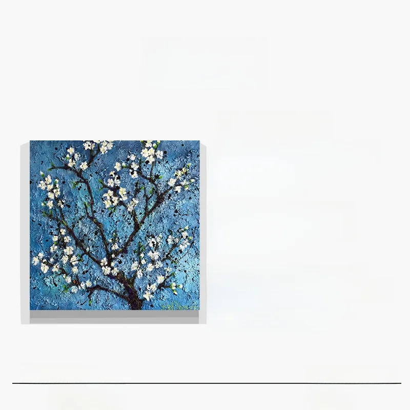 抽象な青い花が部屋を彩る——手描き油絵の装飾画を選ぶべき理由は？