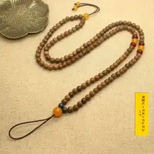 天然鶏羽木製ネックレスペンダント【ロープ付き・玉器と蜜蝋使用・長いストラップ】