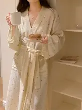 カラフルドット柄のロングバスローブ【コットン二重ガーゼ・ゆったりシルエット・膝下丈】