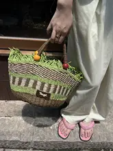 果物収納用編み手提げカゴ【かわいいダイヤモンド柄・ピクニック用】